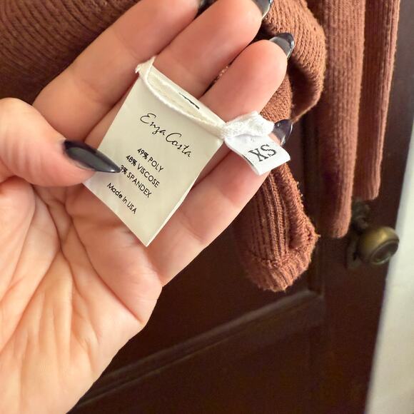 ENZO COSTA | Brown Long Sleeve Shirt RIb Knit | Extra Small Minimalist - Picture 5 of 7